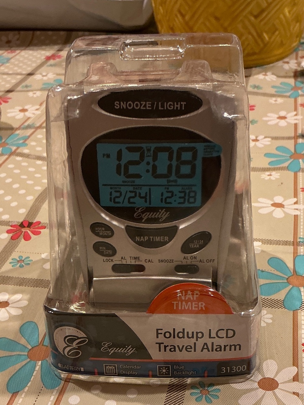 Equity Foldup LCD Travel Alarm - Silver with Blue Backlight